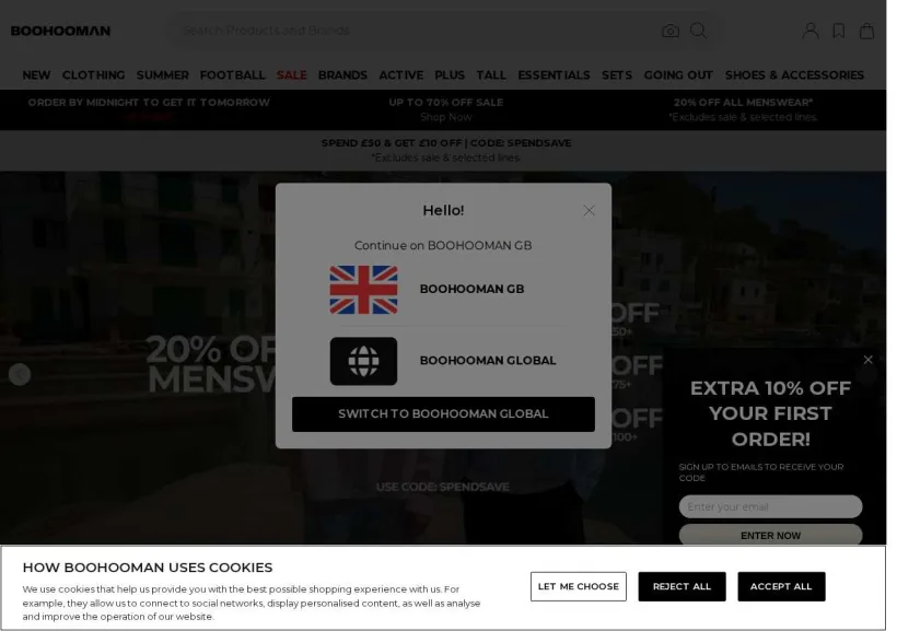 Schermata della pagina offerta di BoohooMan