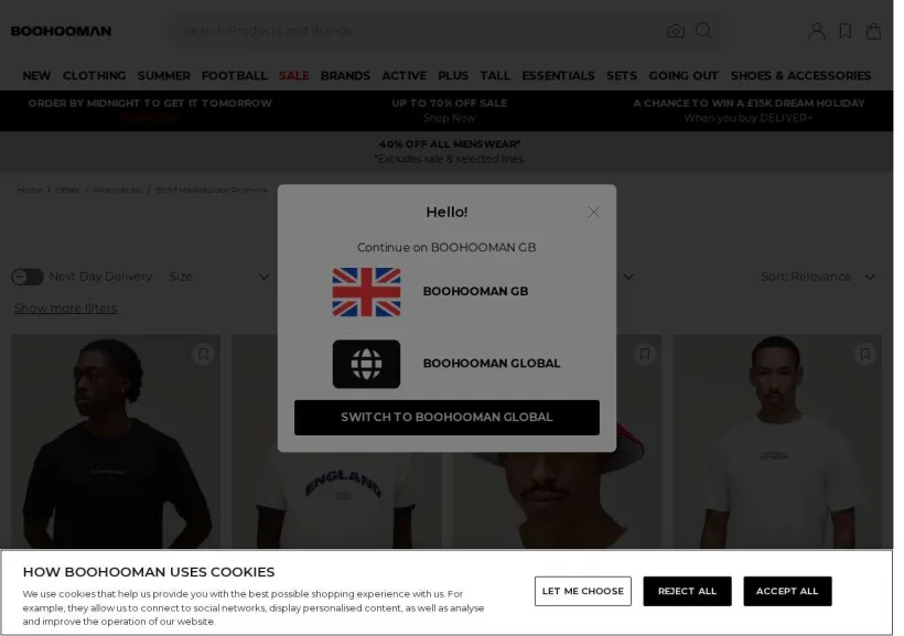 Schermata della pagina offerta di BoohooMan