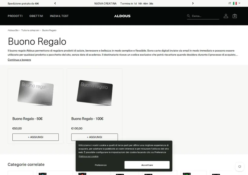Schermata della pagina offerta di Aldous Bio