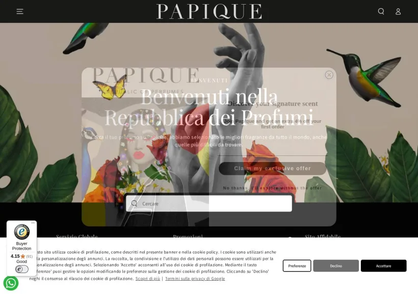 Schermata della pagina offerta di Papique_International