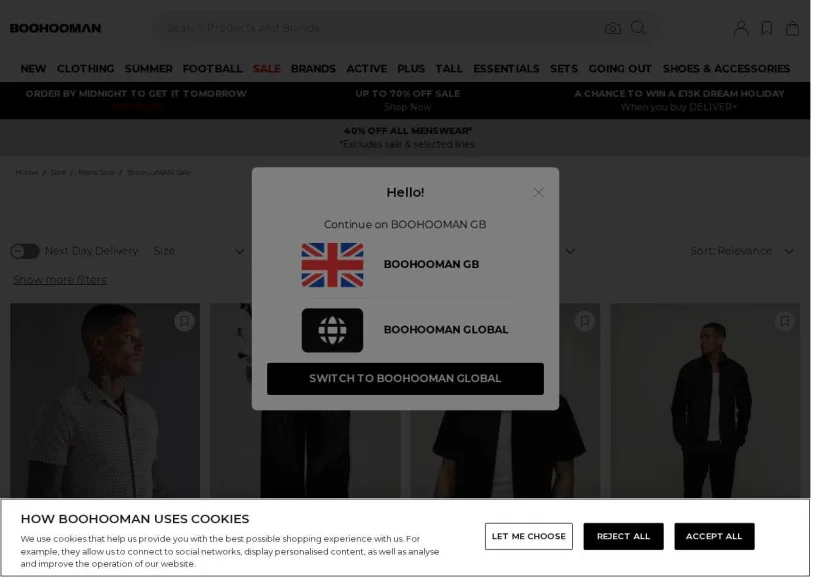 Schermata della pagina offerta di BoohooMan