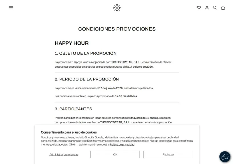 Schermata della pagina offerta di POPA