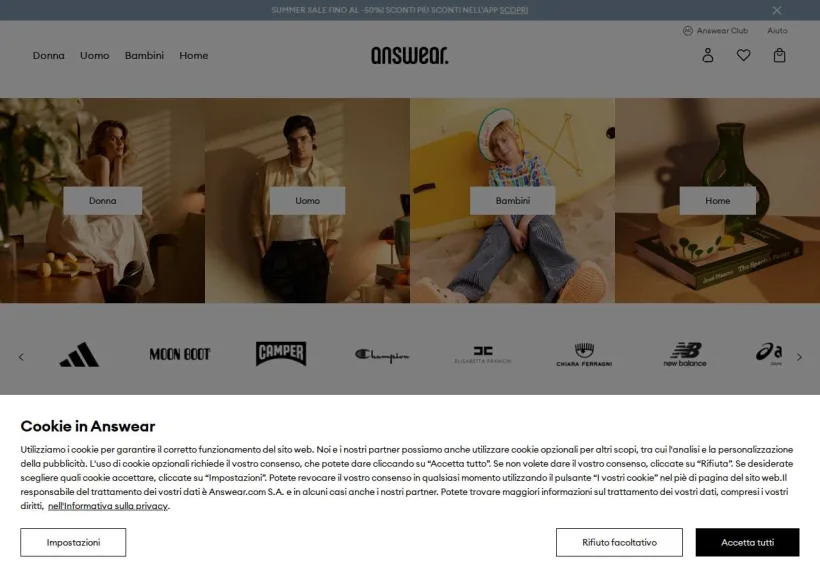 Schermata della pagina offerta di Answear