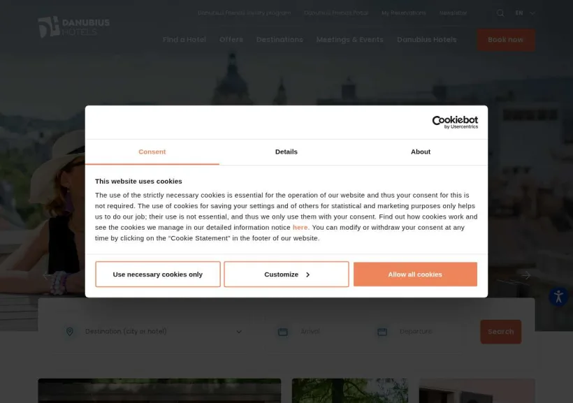 Schermata della pagina offerta di Danubius Hotels  