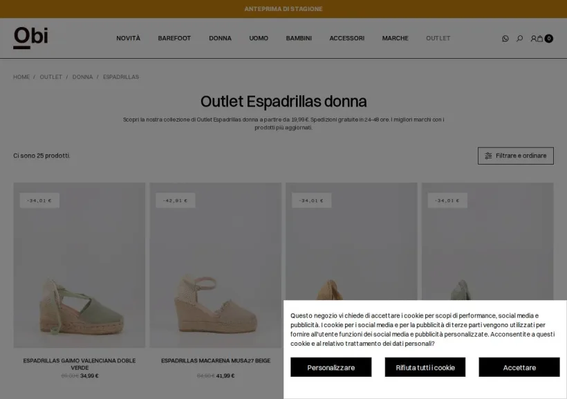 Schermata della pagina offerta di OBI