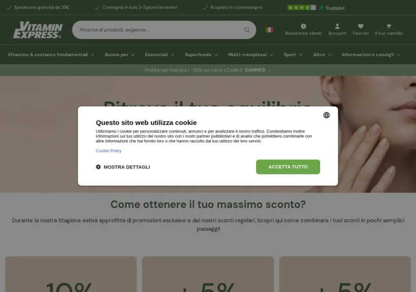 Schermata della pagina offerta di VitaminExpress INT