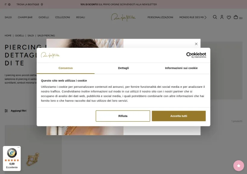 Schermata della pagina offerta di Rue des Mille