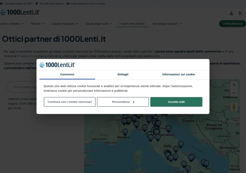 Schermata della pagina offerta di 1000lenti