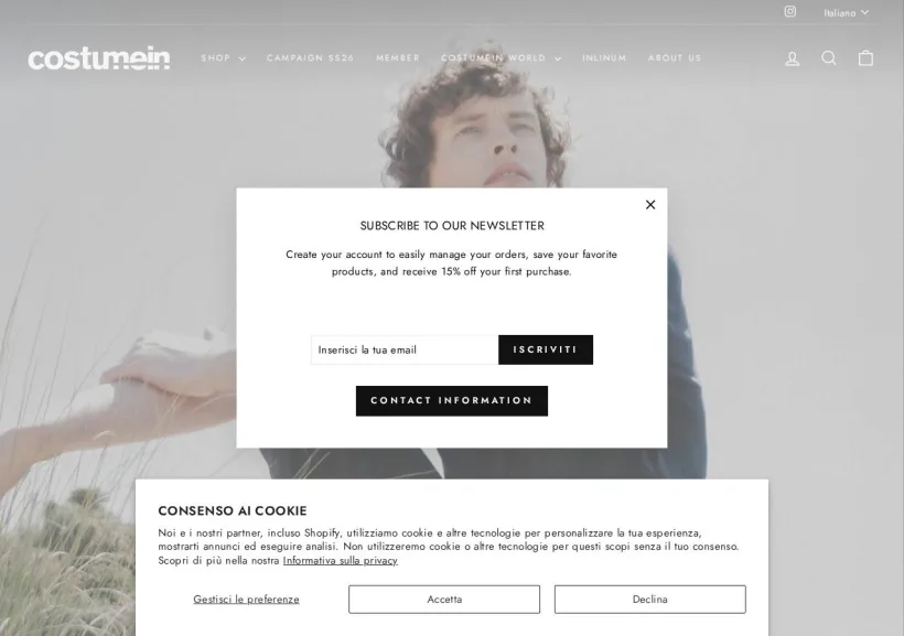 Schermata della pagina offerta di Costumein