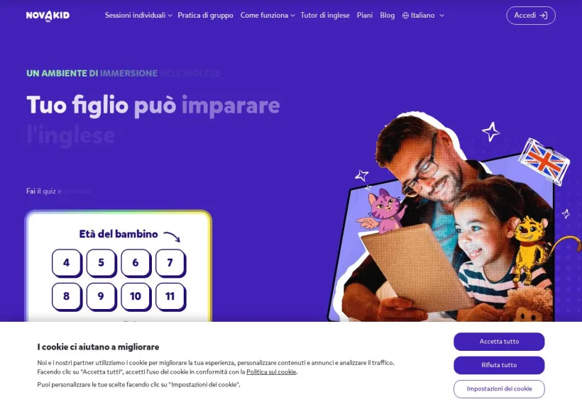 Schermata della pagina offerta di Novakid
