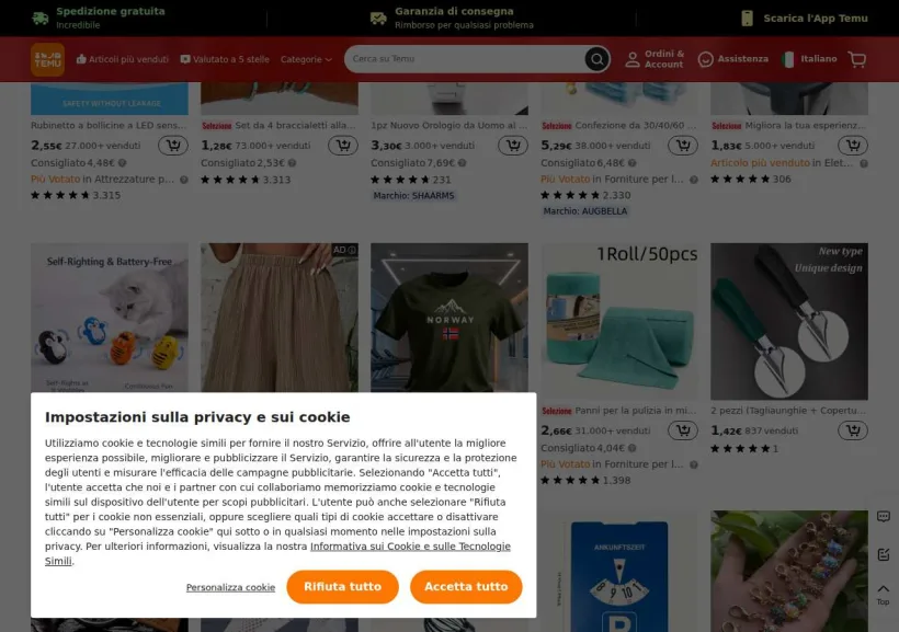Schermata della pagina offerta di Temu Affiliate Program