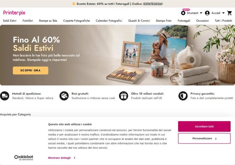 Schermata della pagina offerta di PrinterPix IT