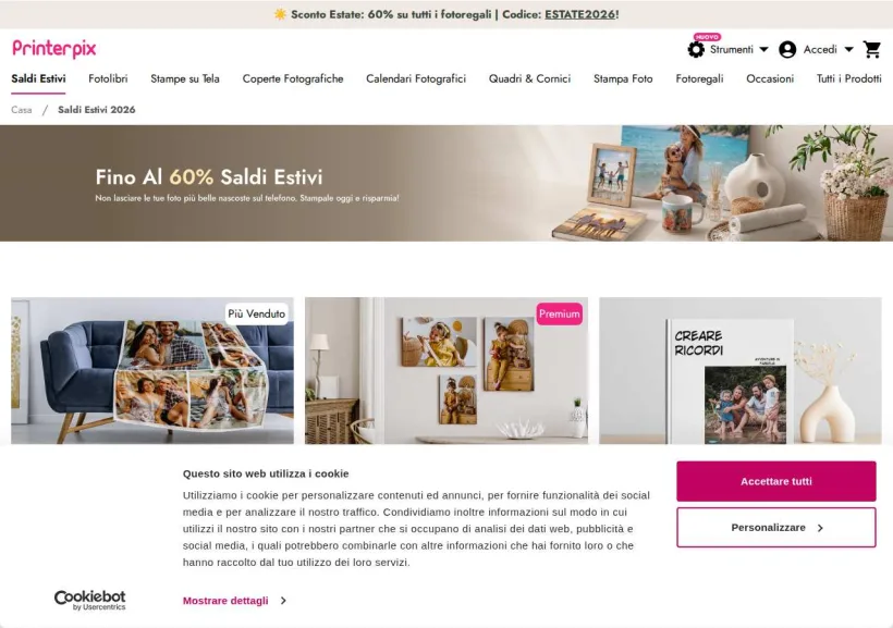 Schermata della pagina offerta di PrinterPix IT
