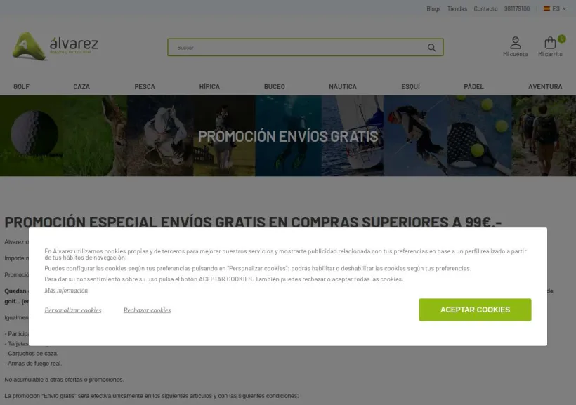 Schermata della pagina offerta di Álvarez