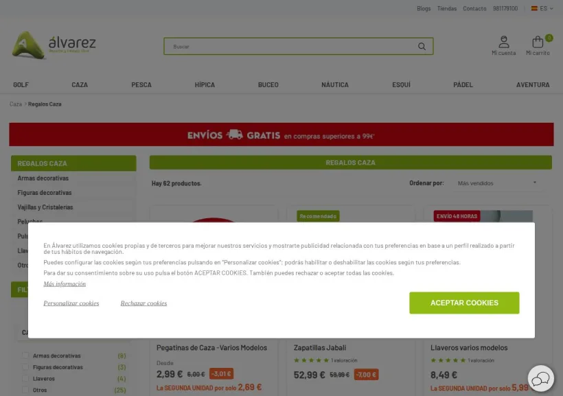 Schermata della pagina offerta di Álvarez