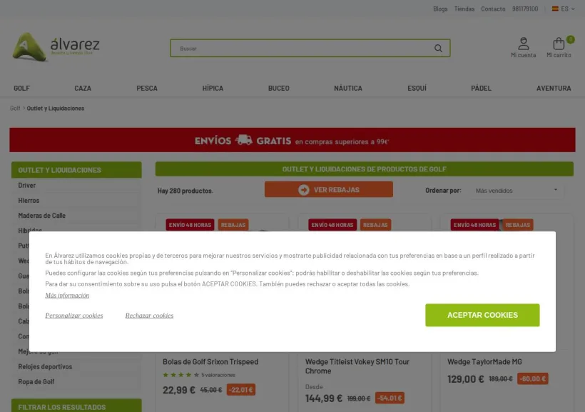 Schermata della pagina offerta di Álvarez