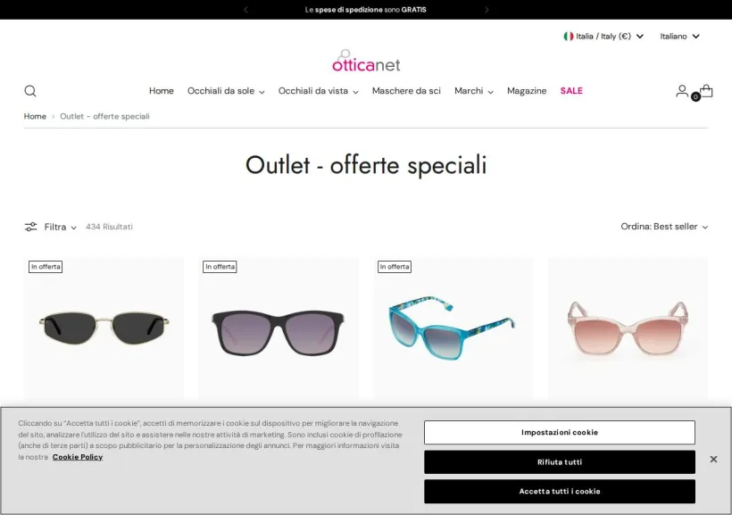 Schermata della pagina offerta di Otticanet