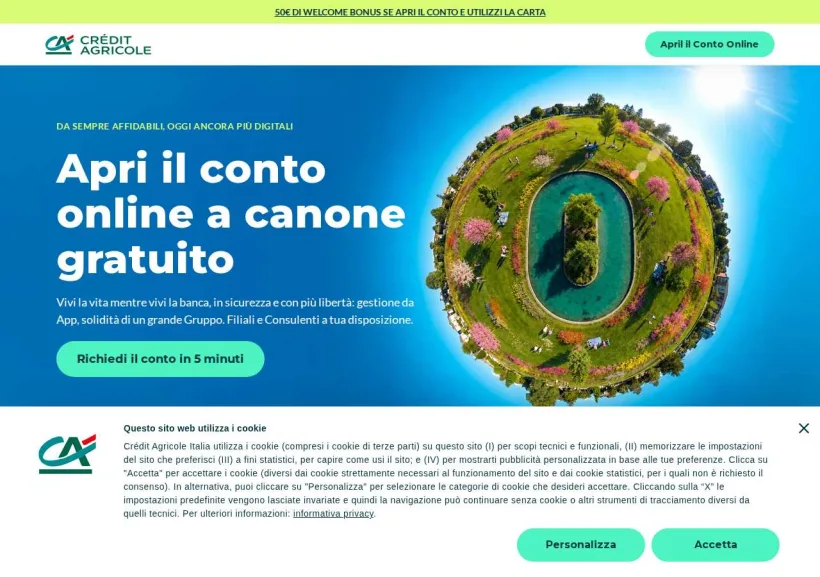 Schermata della pagina offerta di Crédit Agricole