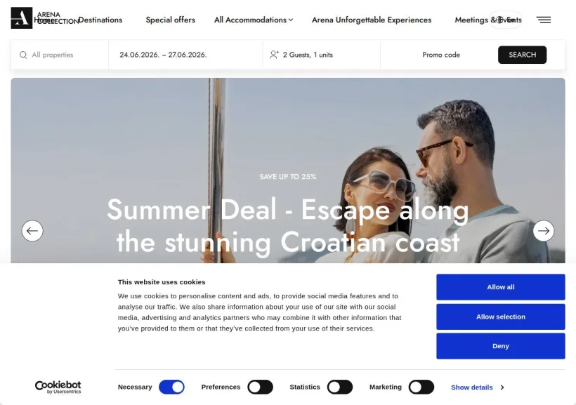 Schermata della pagina offerta di Arena Hotel
