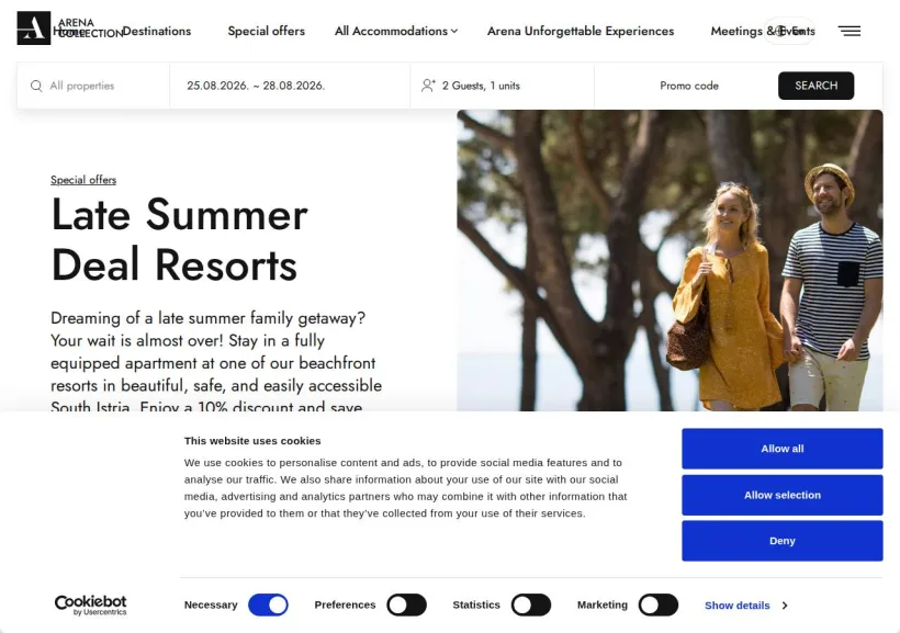 Schermata della pagina offerta di Arena Hotel