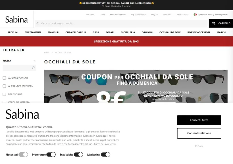 Schermata della pagina offerta di Sabina
