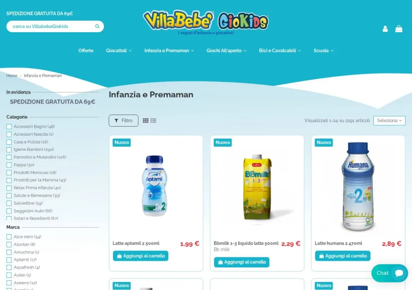 Schermata della pagina offerta di Villabebè Giokids
