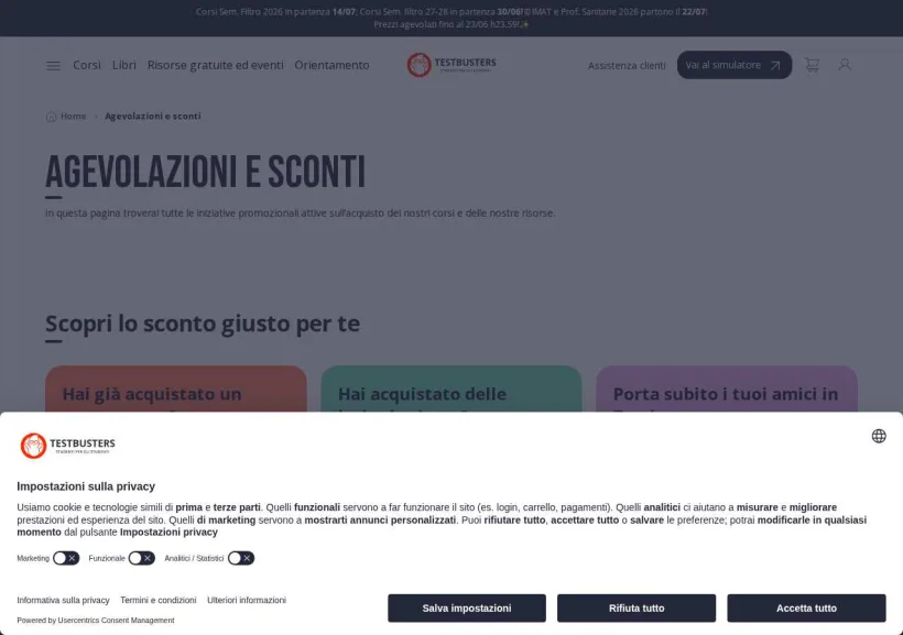 Schermata della pagina offerta di Testbusters