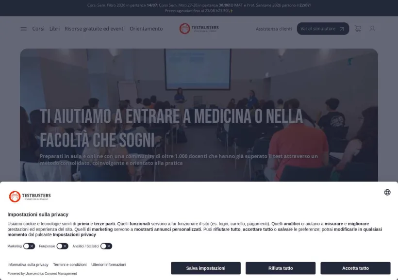 Schermata della pagina offerta di Testbusters
