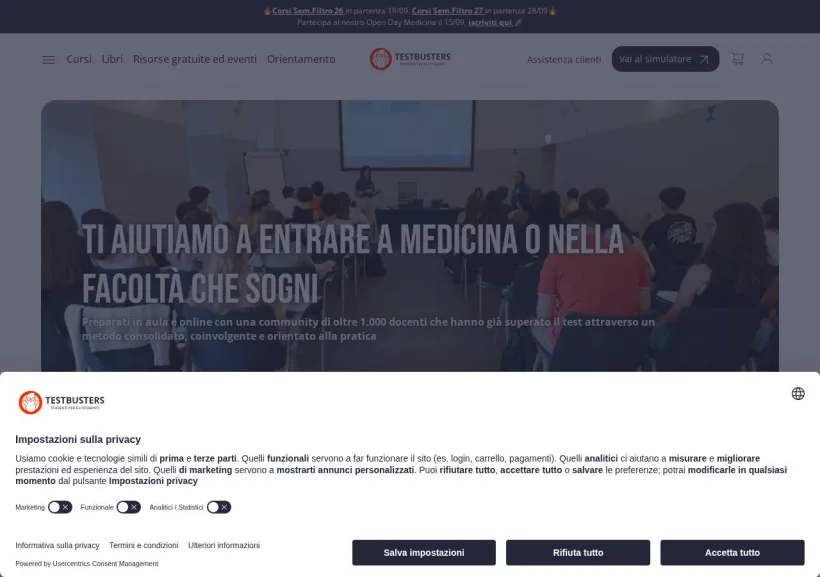 Schermata della pagina offerta di Testbusters