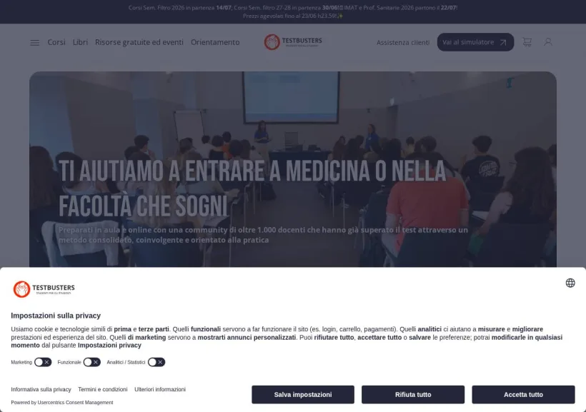 Schermata della pagina offerta di Testbusters