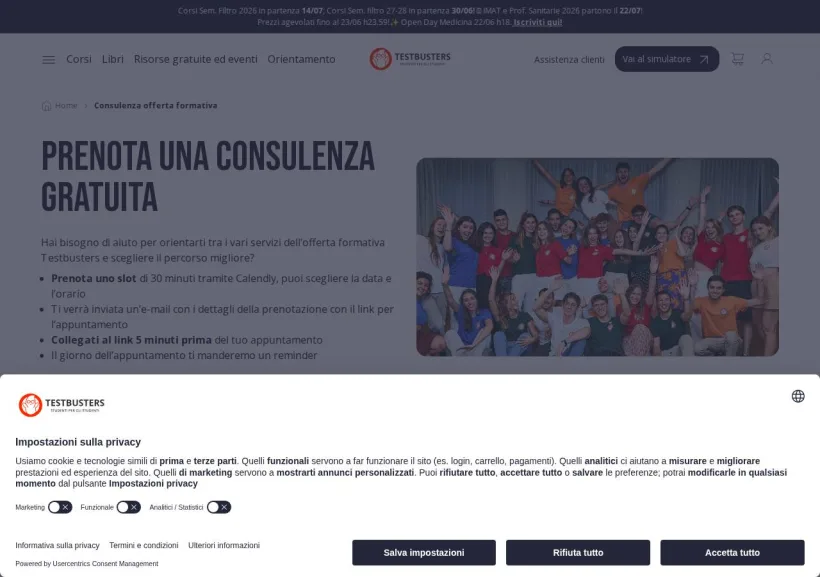 Schermata della pagina offerta di Testbusters