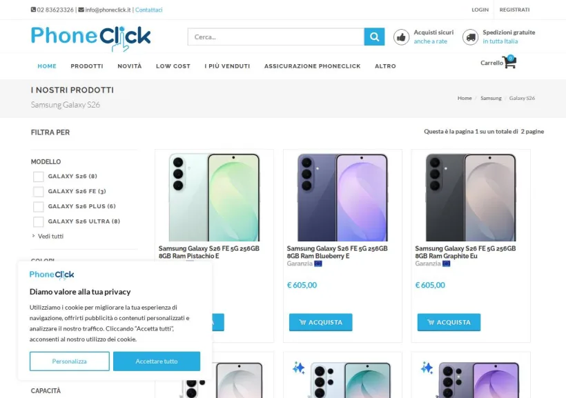 Schermata della pagina offerta di Phoneclick