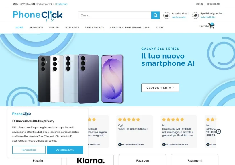 Schermata della pagina offerta di Phoneclick