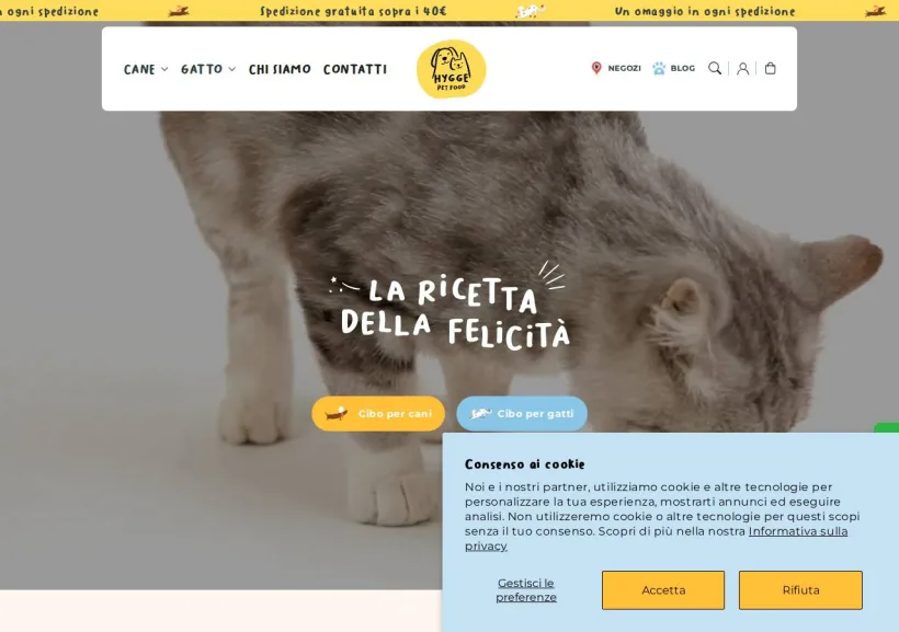 Schermata della pagina offerta di Hygge petfood
