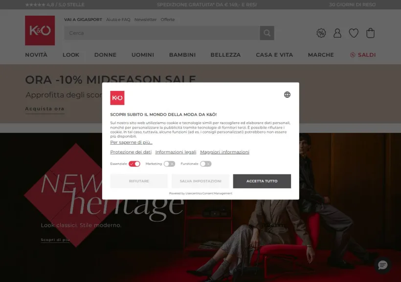 Schermata della pagina offerta di Kastner & Öhler