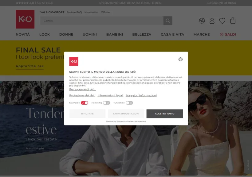 Schermata della pagina offerta di Kastner & Öhler