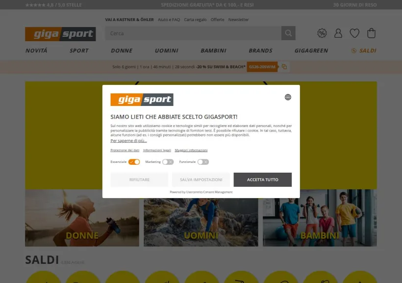Schermata della pagina offerta di Gigasport