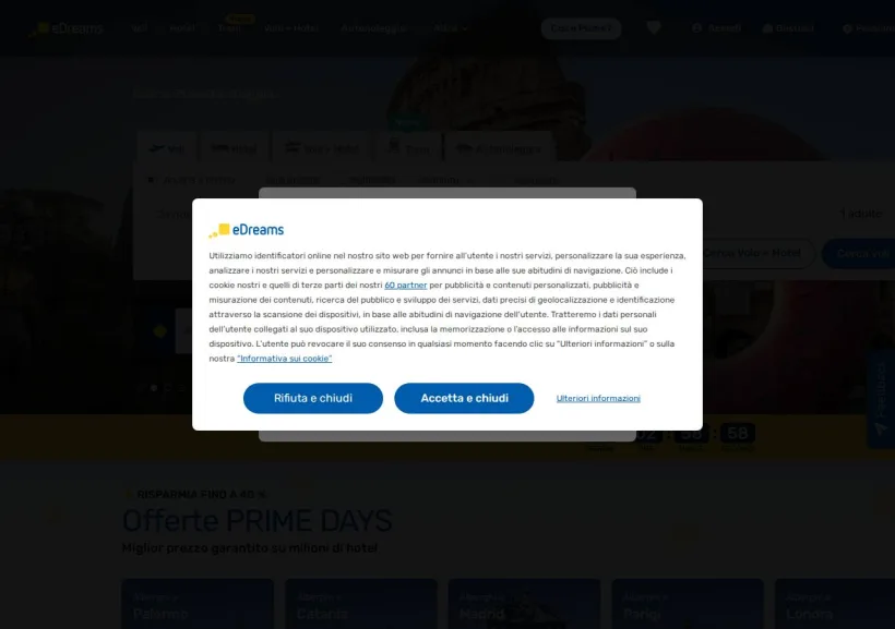 Schermata della pagina offerta di eDreams