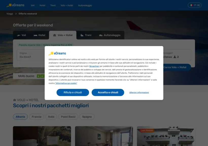 Schermata della pagina offerta di eDreams