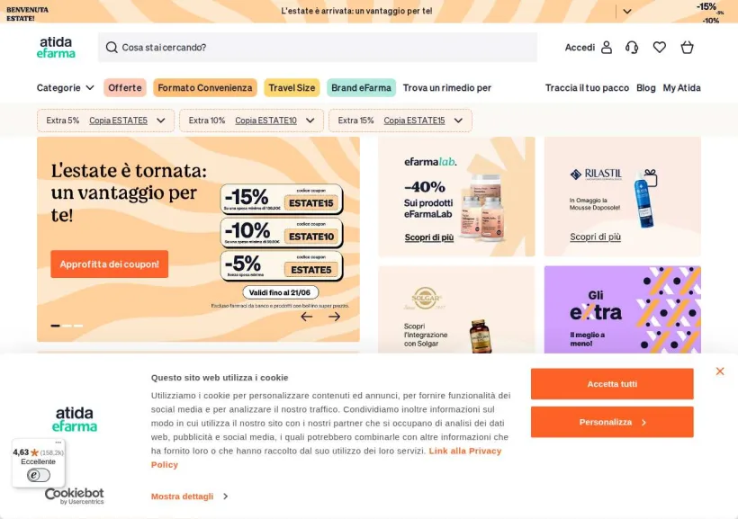 Schermata della pagina offerta di eFarma