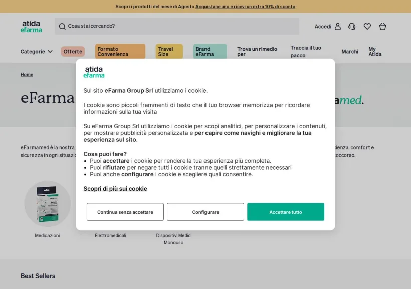 Schermata della pagina offerta di eFarma