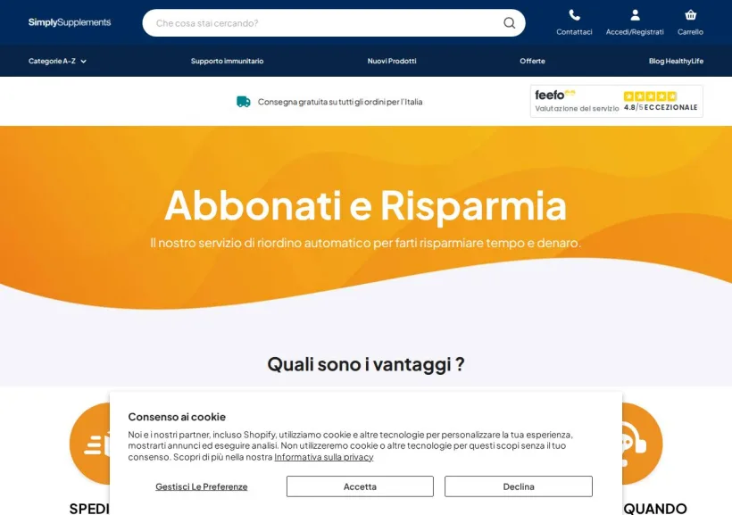 Schermata della pagina offerta di Simply Supplements