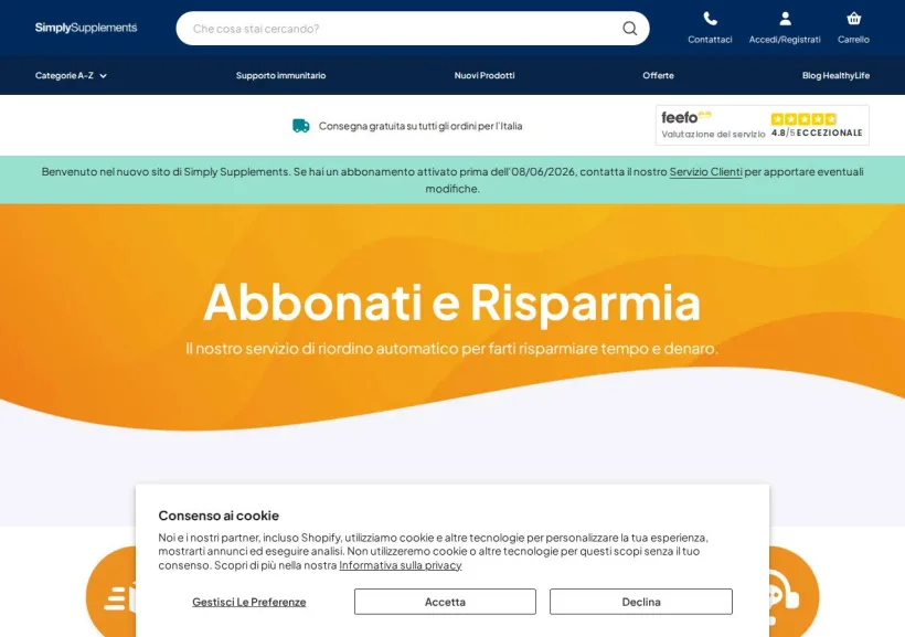 Schermata della pagina offerta di Simply Supplements