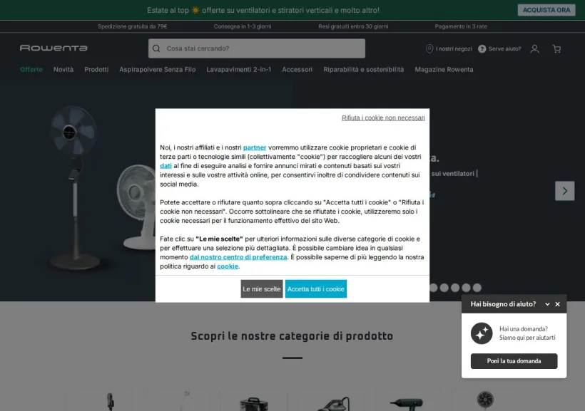 Schermata della pagina offerta di Rowenta