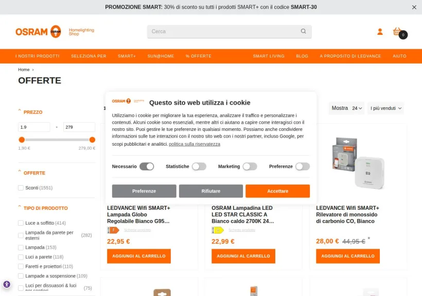Schermata della pagina offerta di Ledvance 