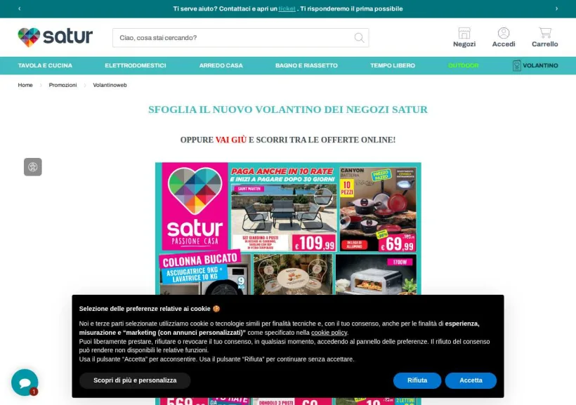Schermata della pagina offerta di Satur