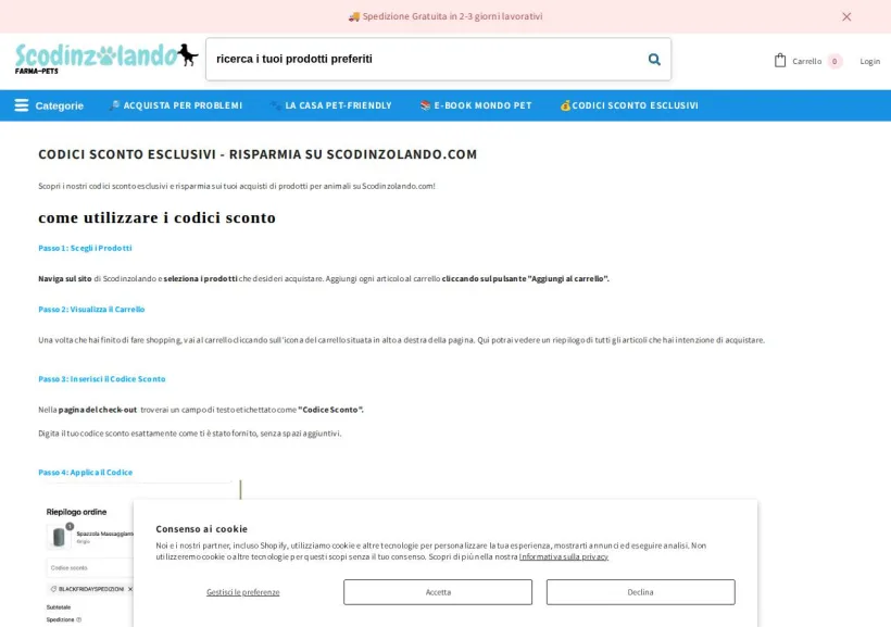 Schermata della pagina offerta di Scodinzolando