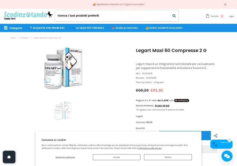 Schermata della pagina offerta di Scodinzolando