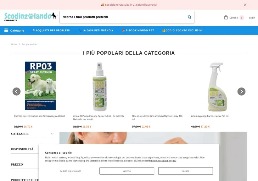 Schermata della pagina offerta di Scodinzolando