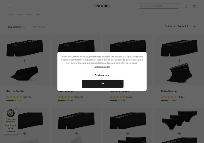 Schermata della pagina offerta di Snocks